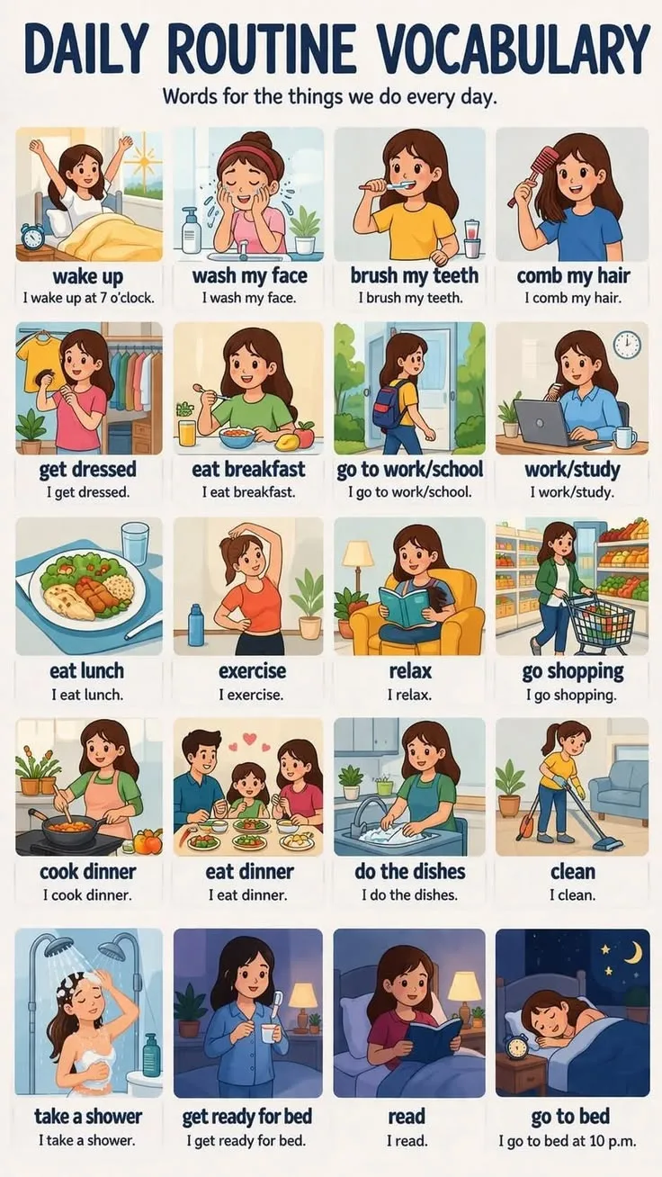 Daily routine выражения и упражнения☀️