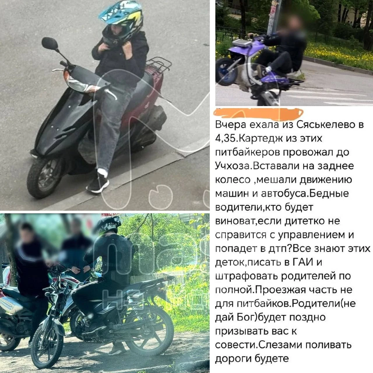 Пубертатные школьники без прав гоняют на питбайках по Сяськелево и полностью игнорят ПД...