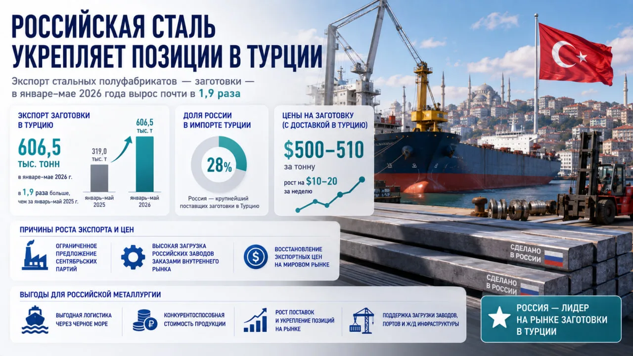 Российские металлурги укрепили свои позиции на турецком рынке стальных полуфабрикатов. За январь—май