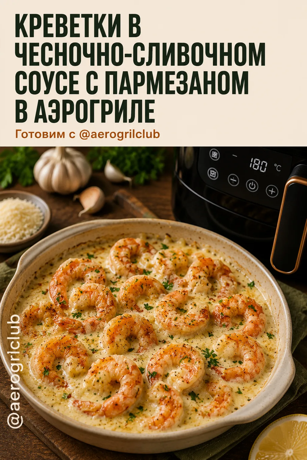 🍤 Креветки в чесночно-сливочном соусе с пармезаном в аэрогриле

Нежные креветки в ароматном сливочн