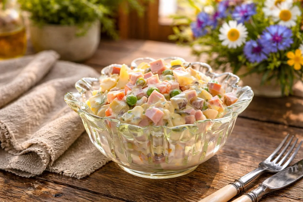 САЛАТ ОЛИВЬЕ КЛАССИЧЕСКИЙ С СОЛЁНЫМИ ОГУРЦАМИ