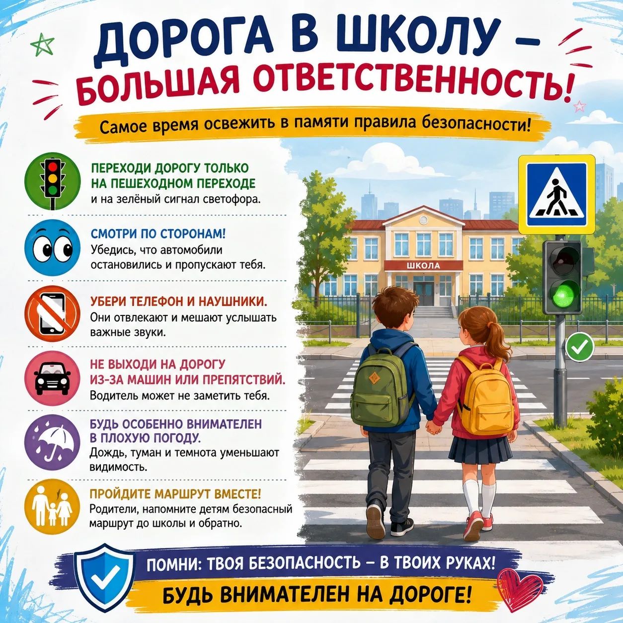 🎒🚸 Дорога в школу — большая ответственность!