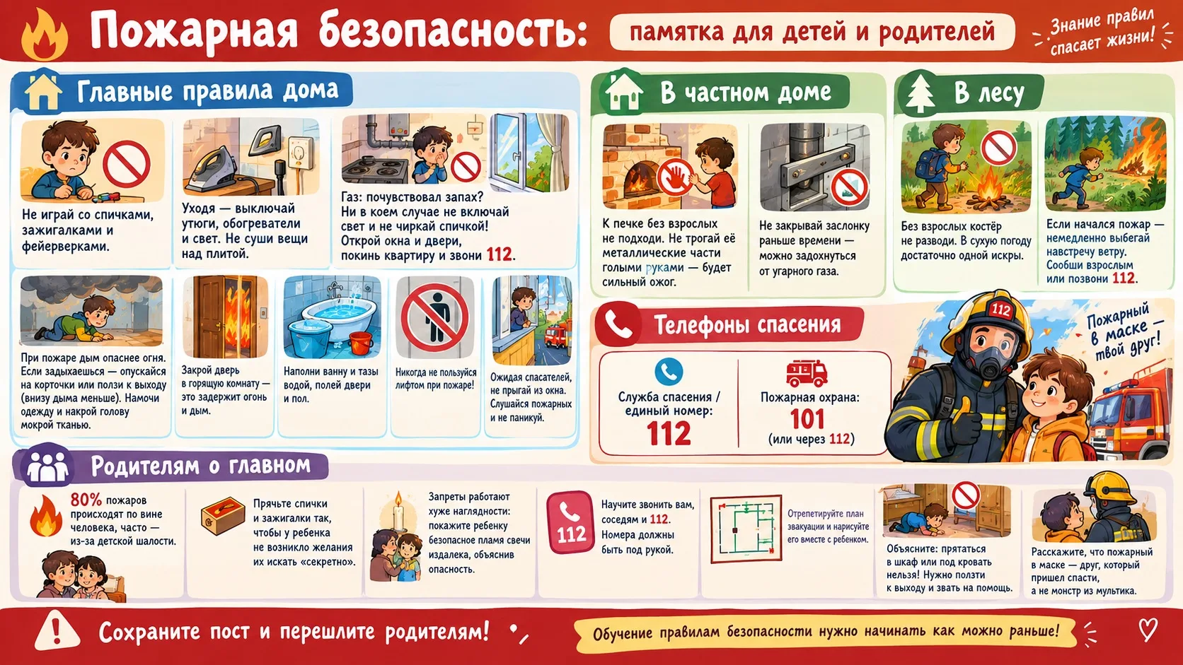 🔥 Пожарная безопасность: памятка для детей и родителей