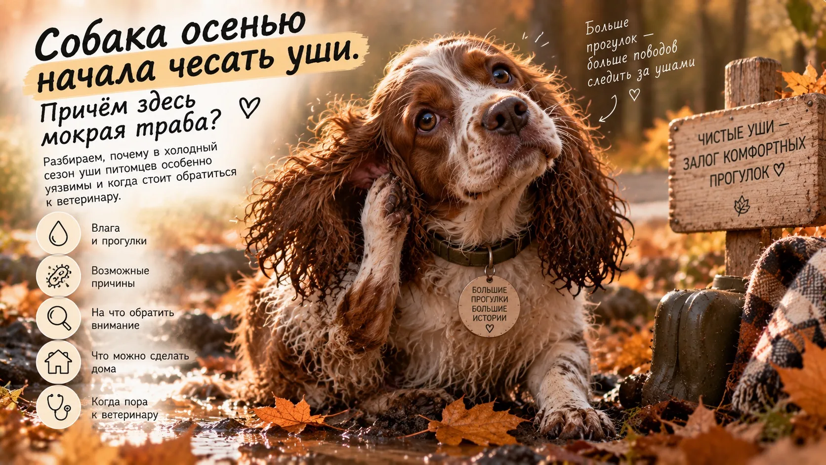 Собака осенью начала чесать уши. Причём здесь мокрая трава? 👂🍂