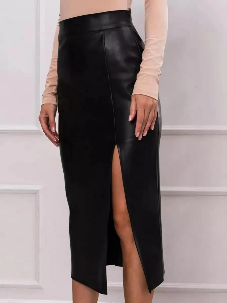 ⚡️ Юбка кожаная длинная с вырезом, Fashion Fit