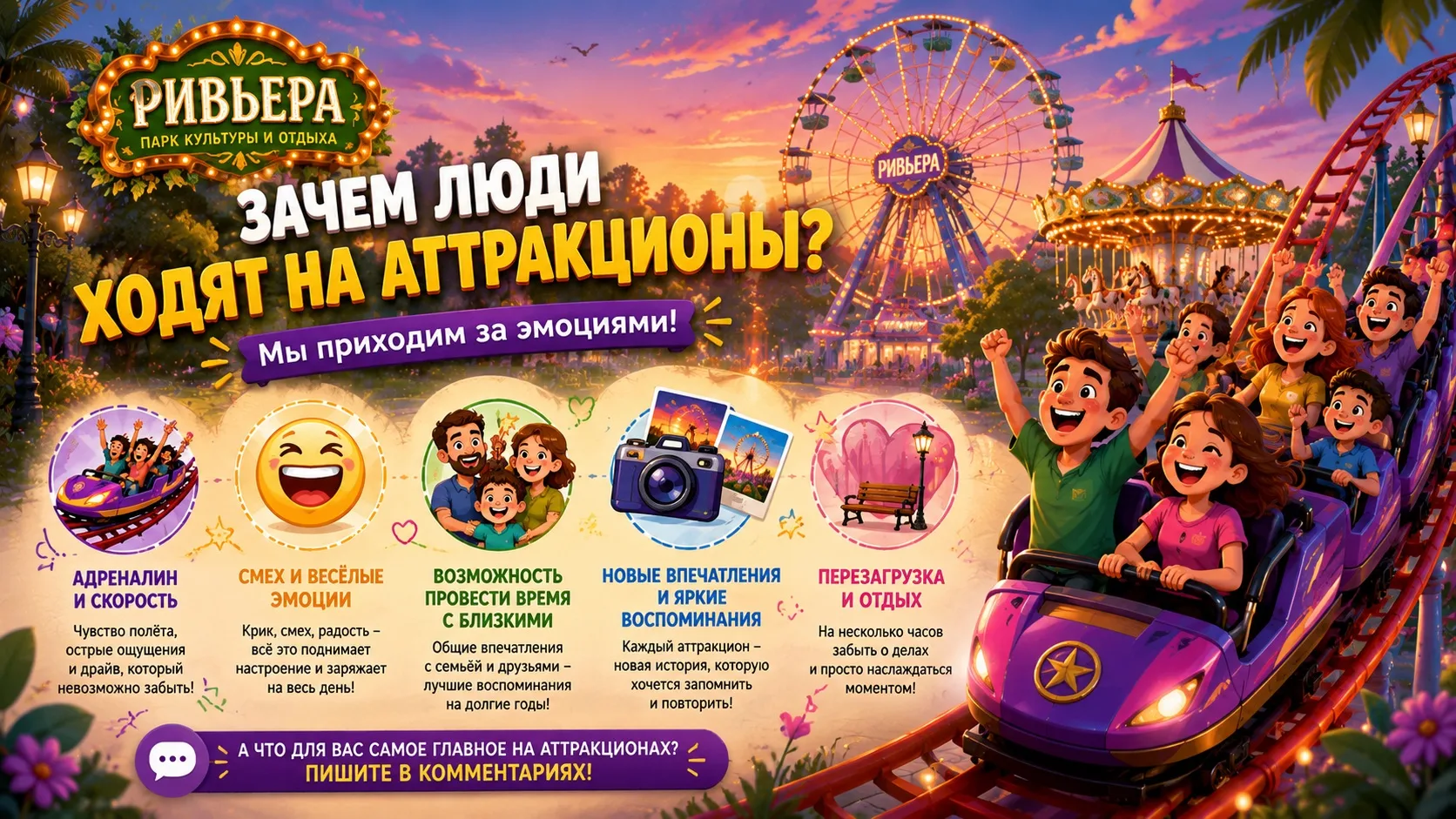 Зачем люди ходят на аттракционы?

Казалось бы, ответ очевиден — чтобы покататься. Но если задуматься