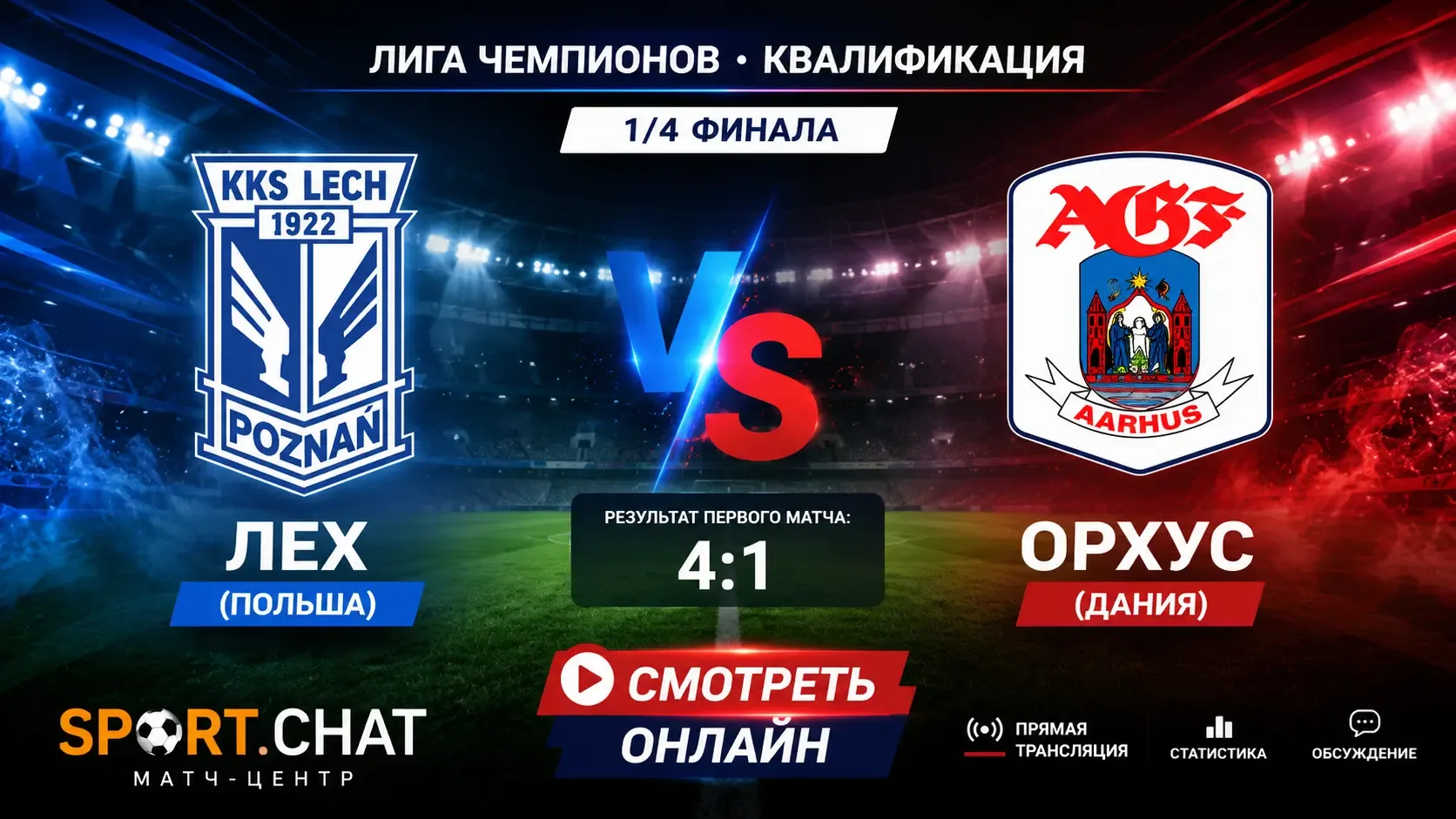Лех — Орхус: смотреть онлайн, прямая трансляция Лиги чемпионов