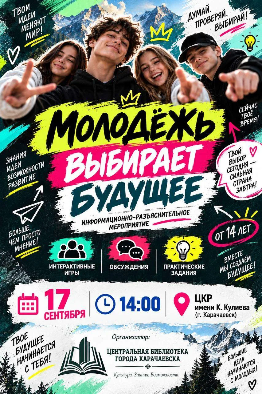 📚 Центральная библиотека города Карачаевска приглашает молодежь от 14 лет на информаци...