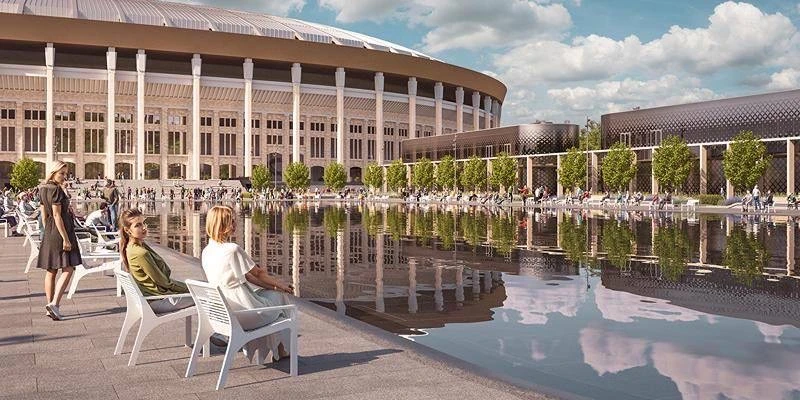 Лужники тихо , но уверенно перетягивают на себя вечернюю Москву . На центральной площади уже открылс