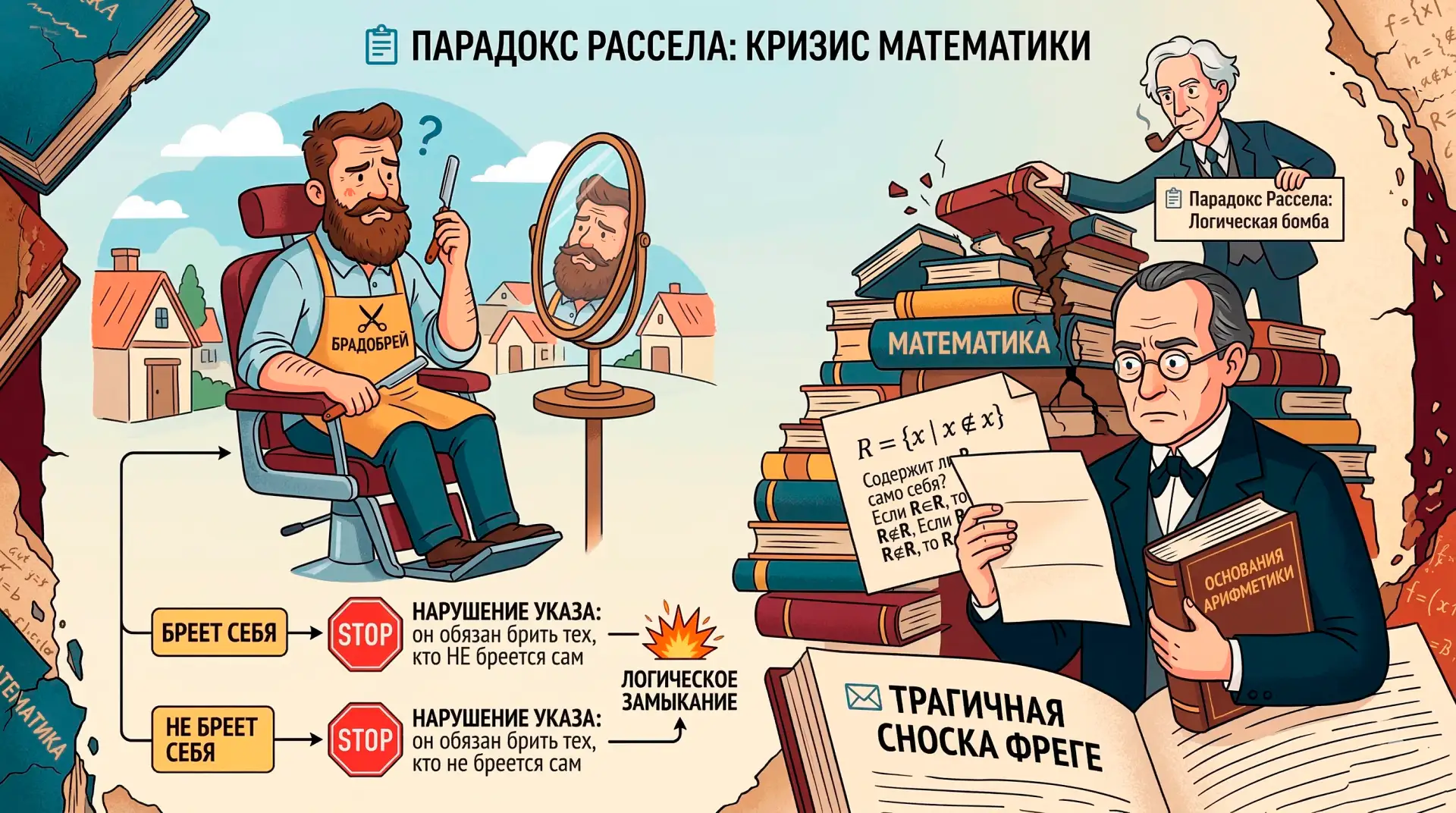 🗄️ Парадокс Рассела: Логическая бомба, сломавшая математику  Чтобы понять, как одно предложение разр