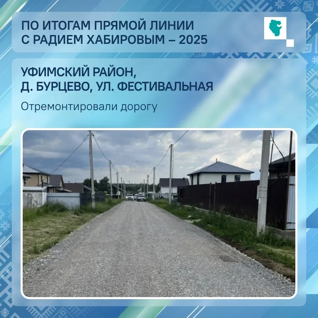 Отремонтировали дорогу в д. Бурцево Уфимского района
 
В ноябре 2025 года жительница деревни обратил
