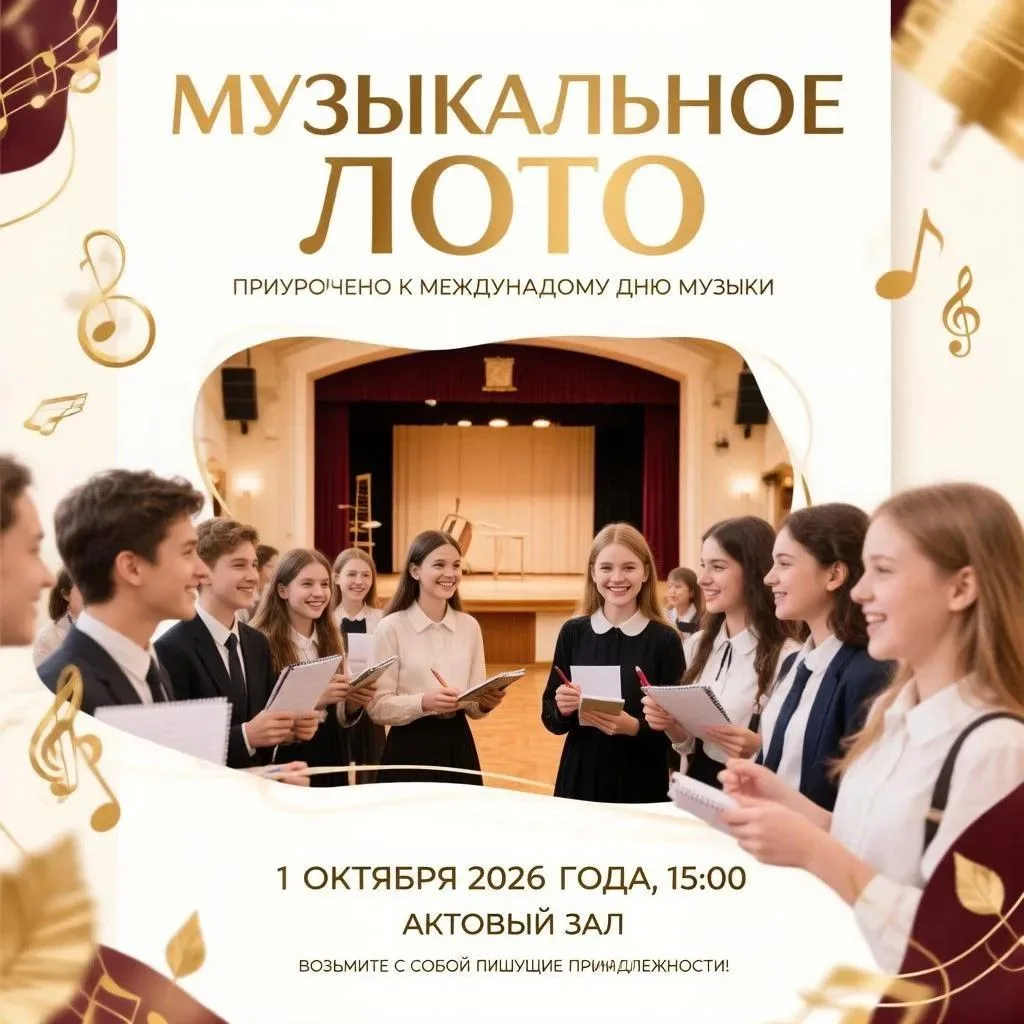 СЕГОДНЯ, 1 октября 2026 года, для учащихся школы состоится музыкальное лото, приуроченн...
