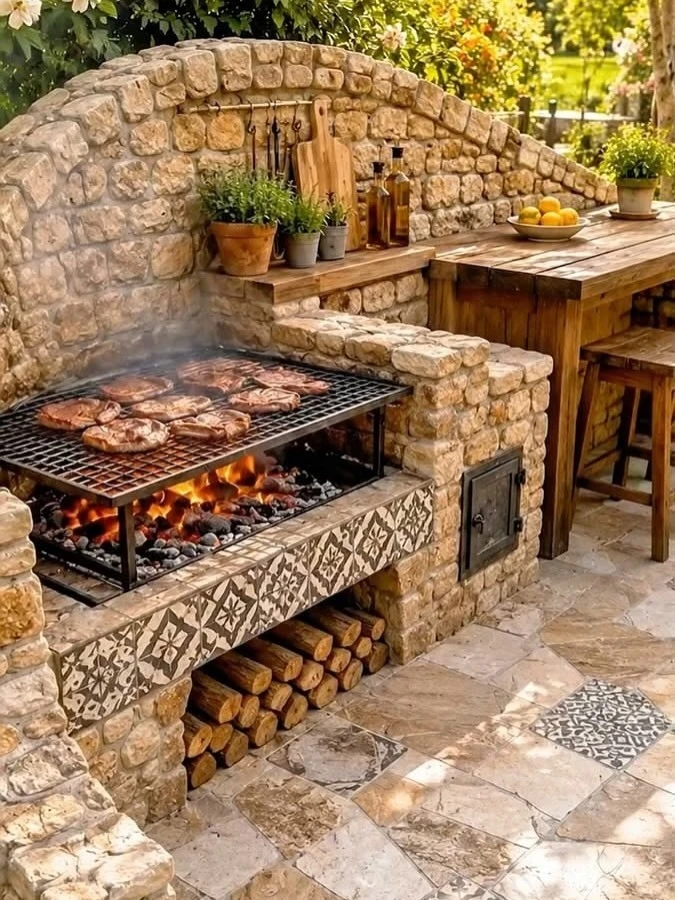 Удачные варианты кухни с барбекю 🔥