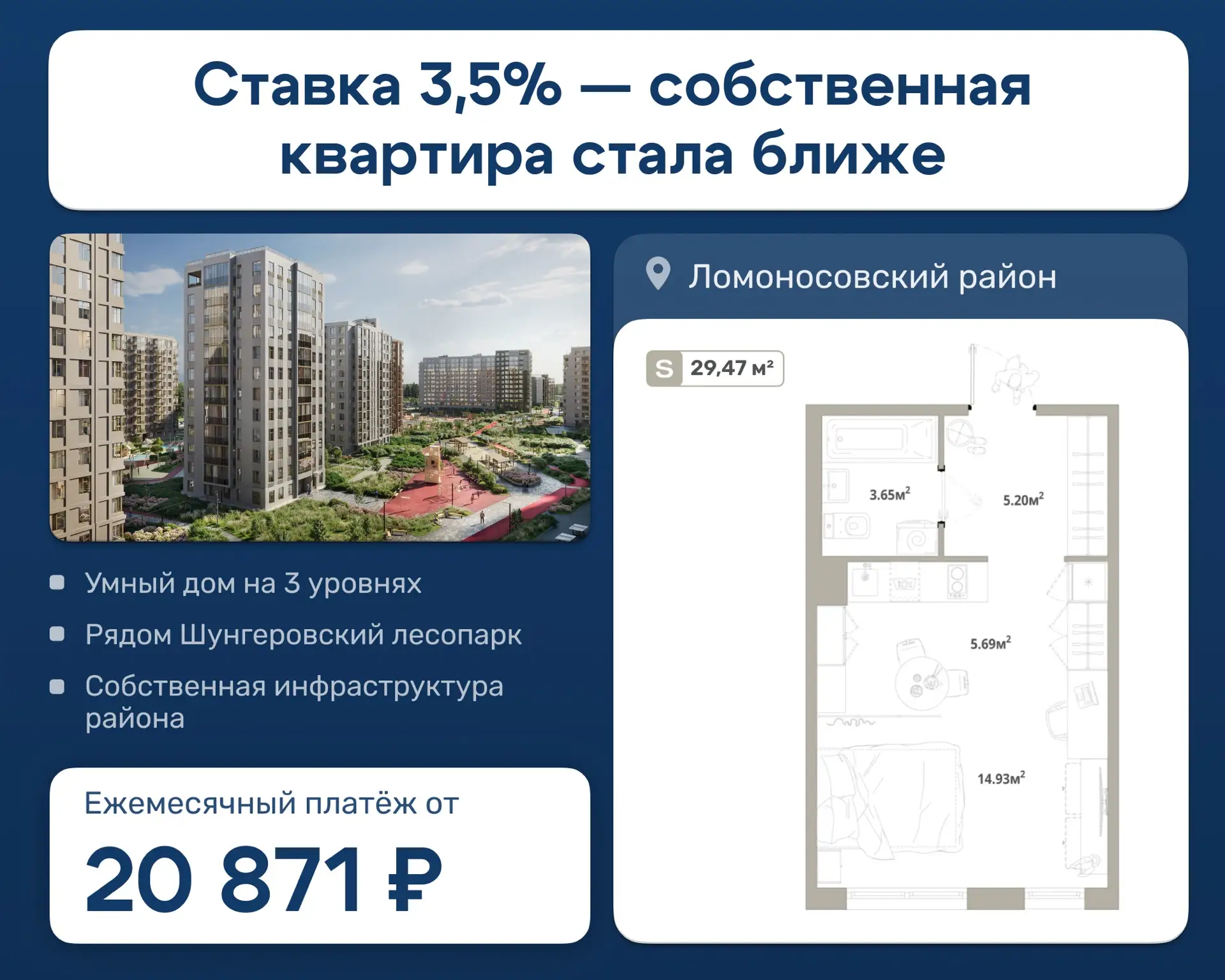 Горячее предложение: 20 871 ₽/мес за квартиру с чистовой отделкой