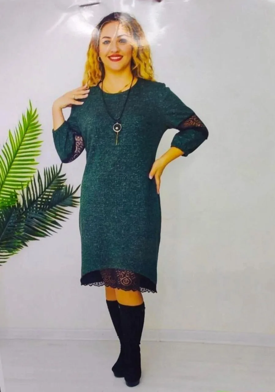 Элегантное трикотажное 🍂🍁#платье с кружевом❤️ Цена:1440₽