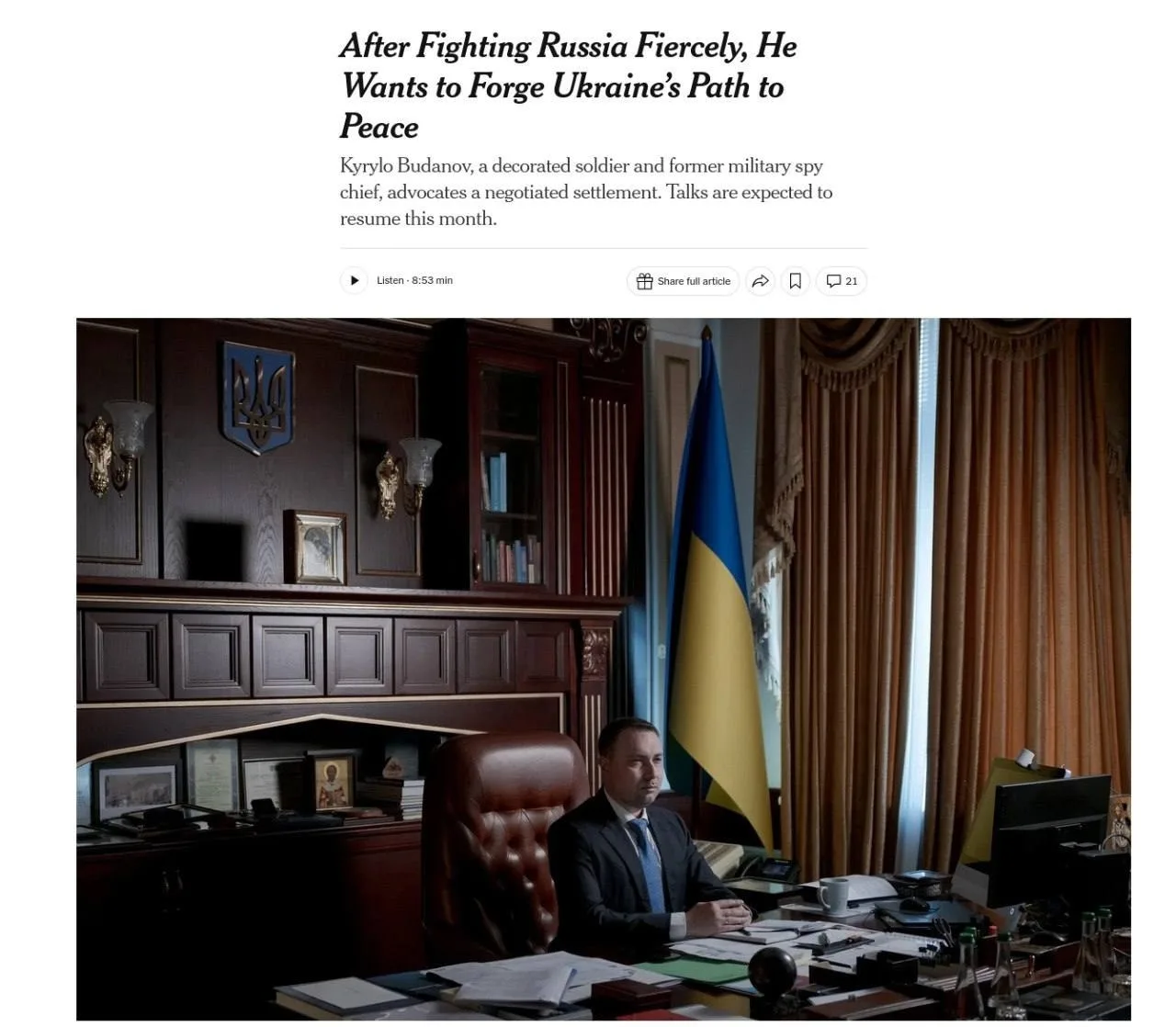 ⚡Буданов — один из главных сторонников переговоров с Россией, — NYT