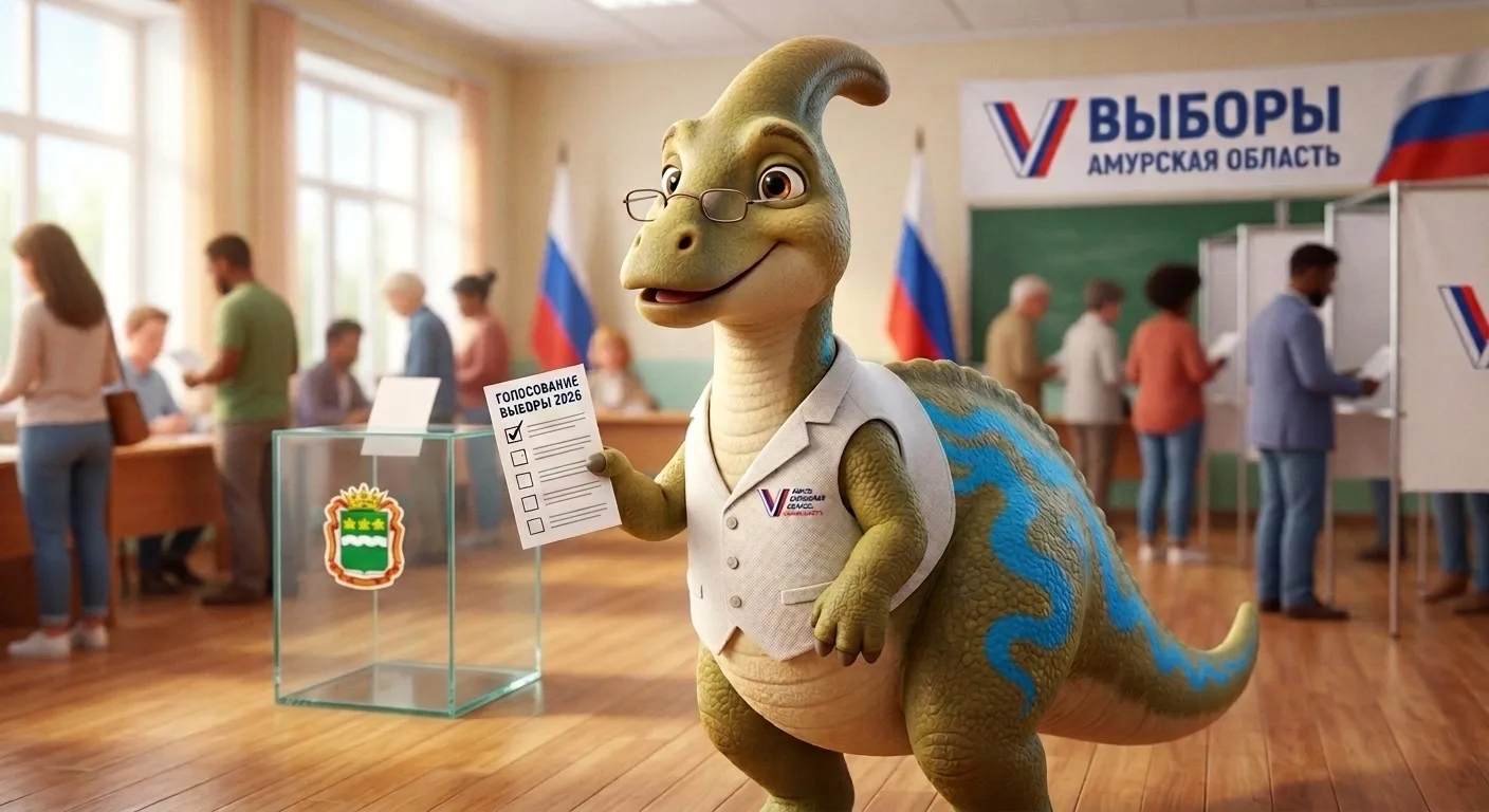 🦖Амурозавр в жилетке организатора выборов: Амуризбирком представляет своего маскота