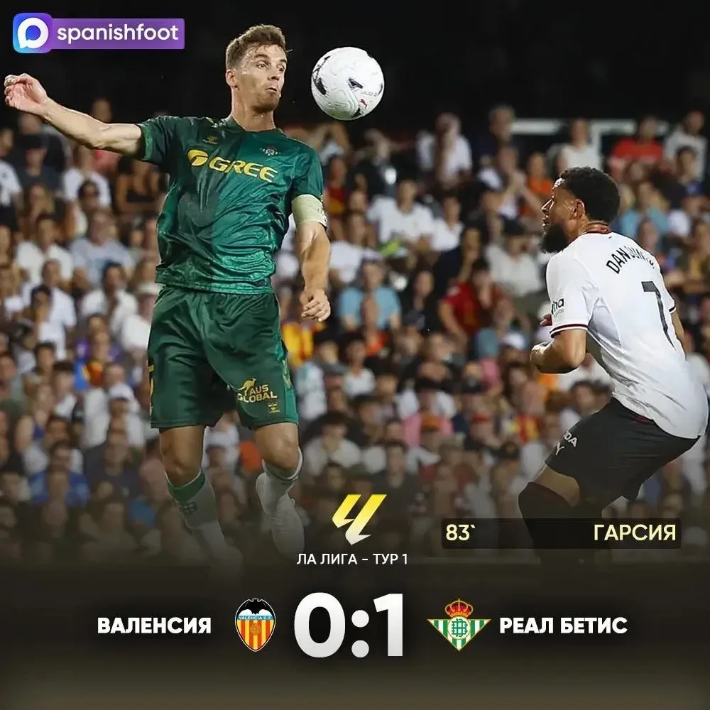 «Реал Бетис» побеждает 1:0 «Валенсию» в рамках перенесённого матча 1-го тура Ла Лиги. ⚔️