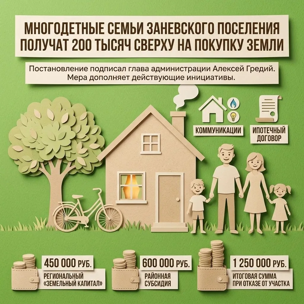 Многодетные семьи Заневского поселения получат  200 тысяч рублей дополнительно на покупку земли. Гла