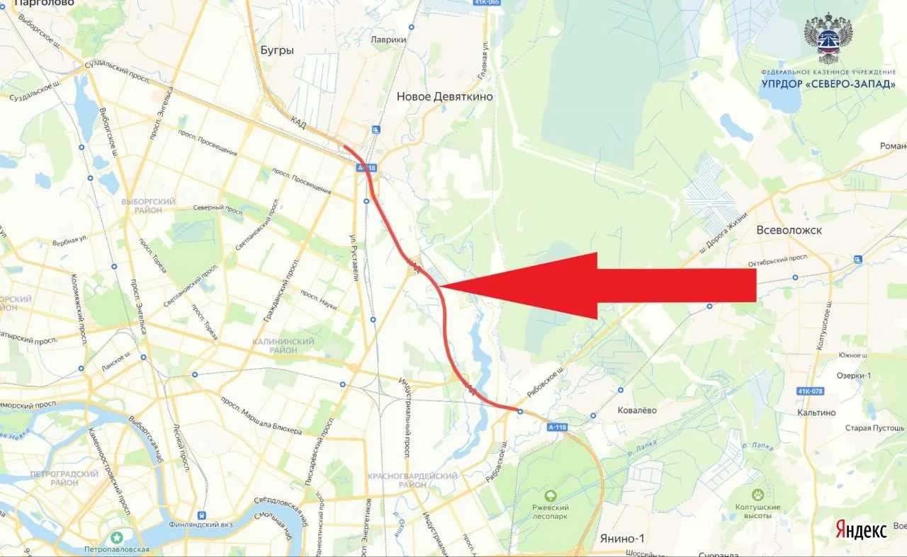 На внутреннем кольце КАД в Петербурге с 13 по 30 июня перекроют две полосы