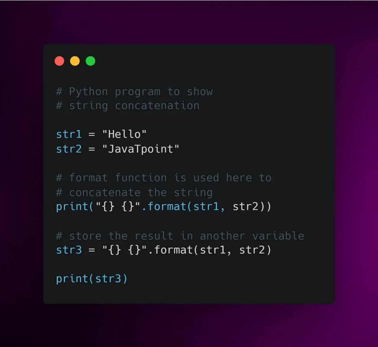 Использование функции format()

Python предоставляет функцию str.format(), которая позволяет использ