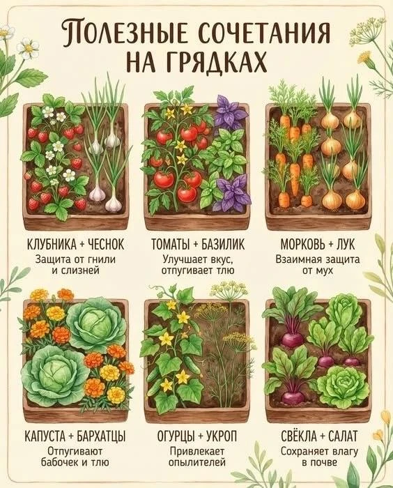 Сделала карточку с лучшими сочетаниями культур на грядках 🌱