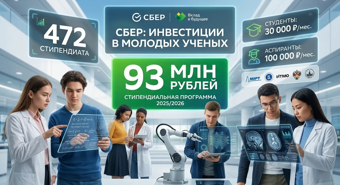 ​«Сбер» направит 93 млн рублей на стипендии молодым учёным и студентам в 2025/2026 учебном году  ​Бл