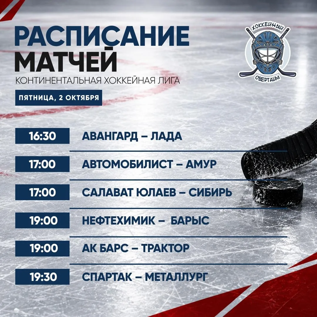 Расписание матчей КХЛ на сегодня