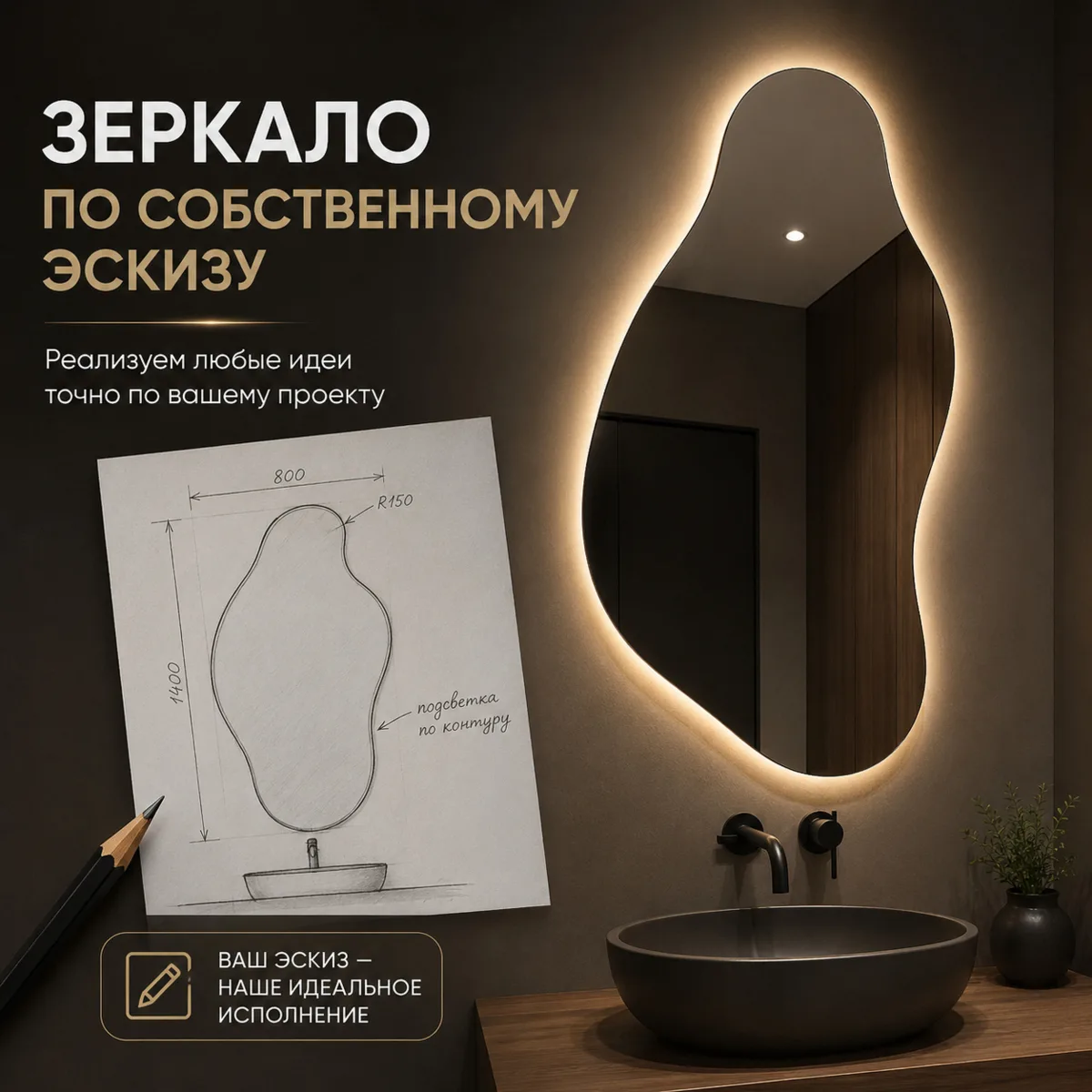Можно ли заказать зеркало по собственному эскизу?
Да, и это один из самых популярных запросов среди
