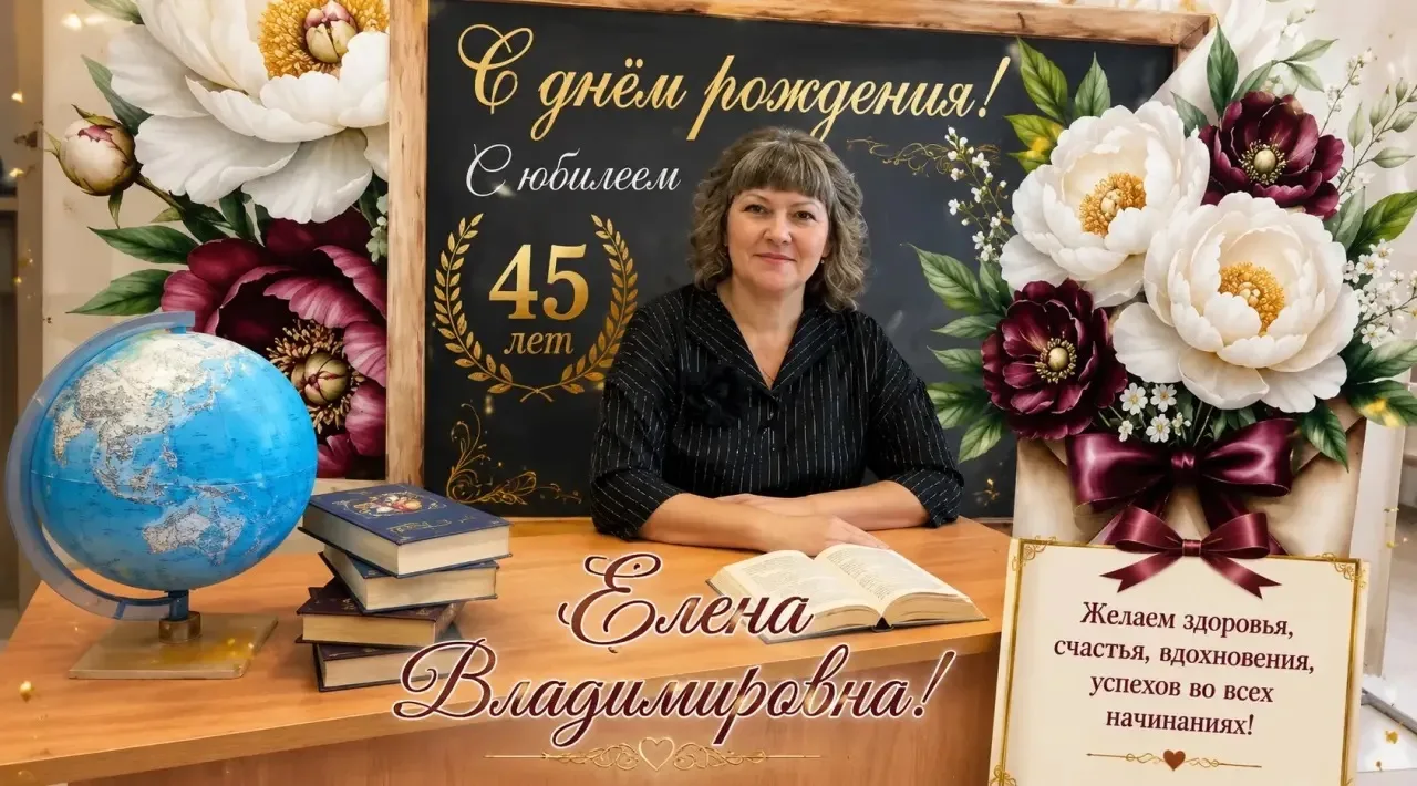 Сегодня замечательный день — свой 45-летний юбилей отмечает педагог нашей школы  Елена Владимировна!