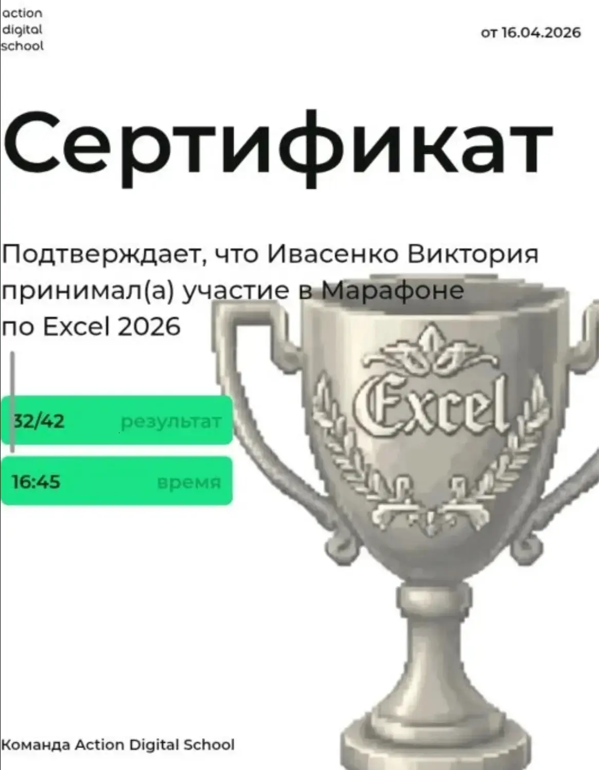 🏆 Наши студенты — в ТОП-100 Excel-марафона! 16 апреля 2026 года состоялся ежегодный официальный Exce
