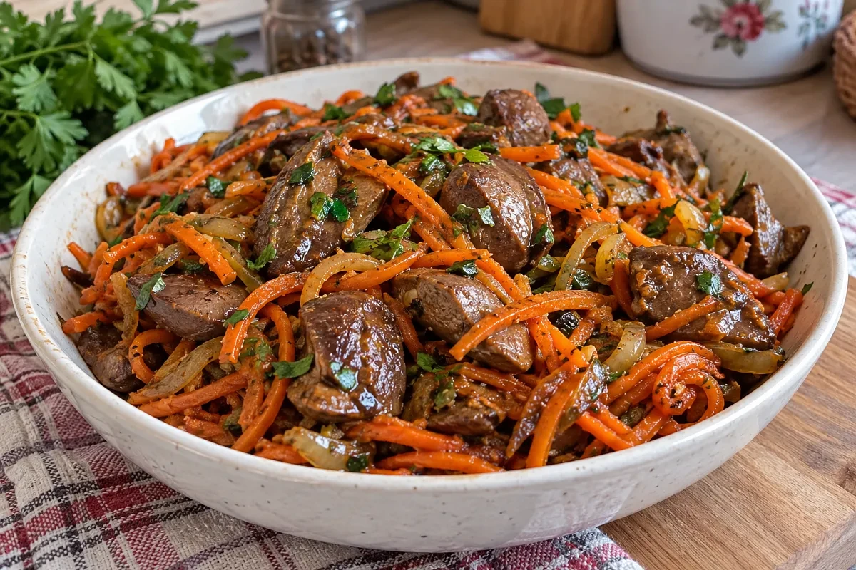 Закуска «Огонек» из куриной печени и корейской морковки