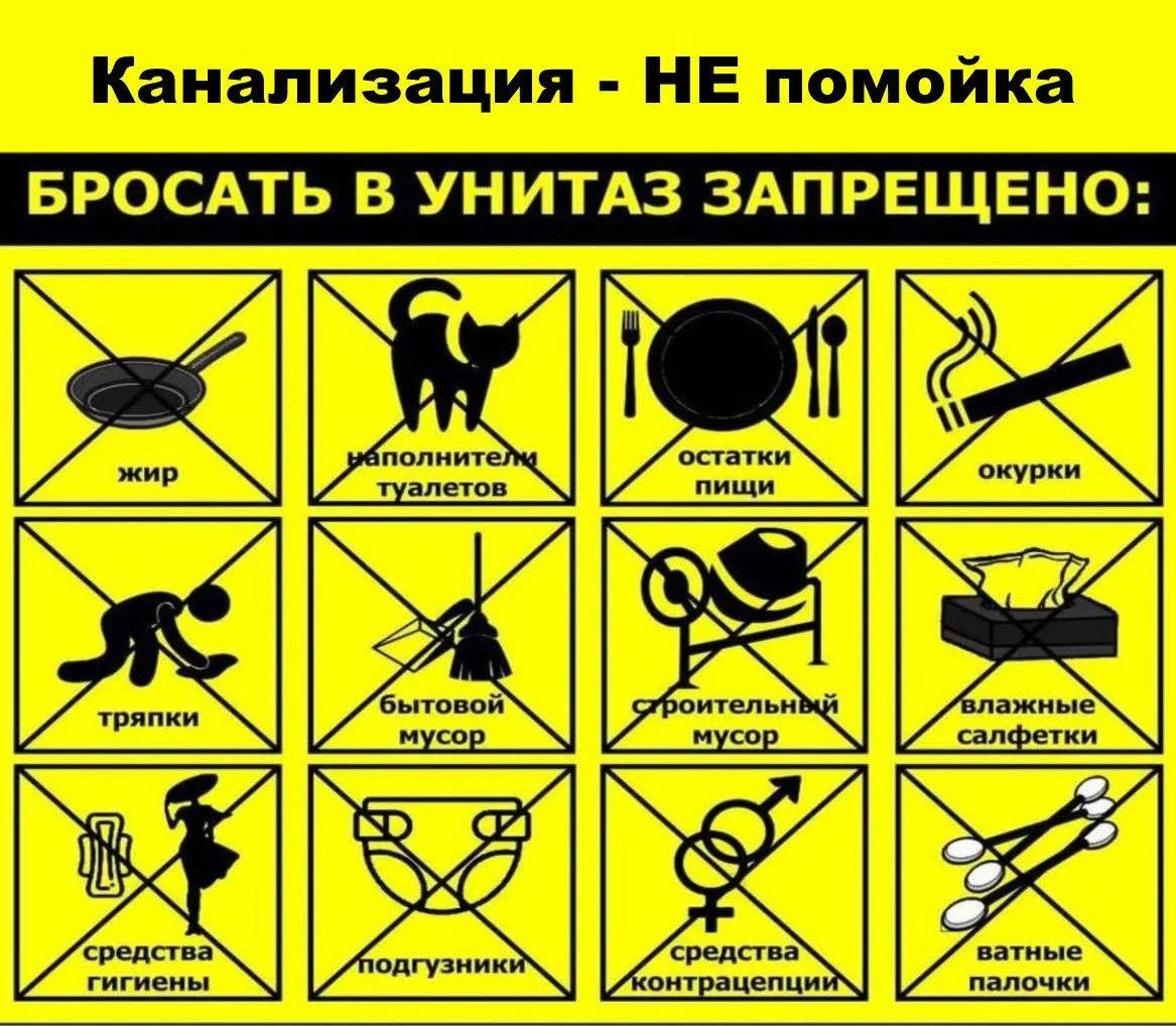 Уважаемые горожане, соблюдайте правила пользования системой канализации. Не создавайте ...