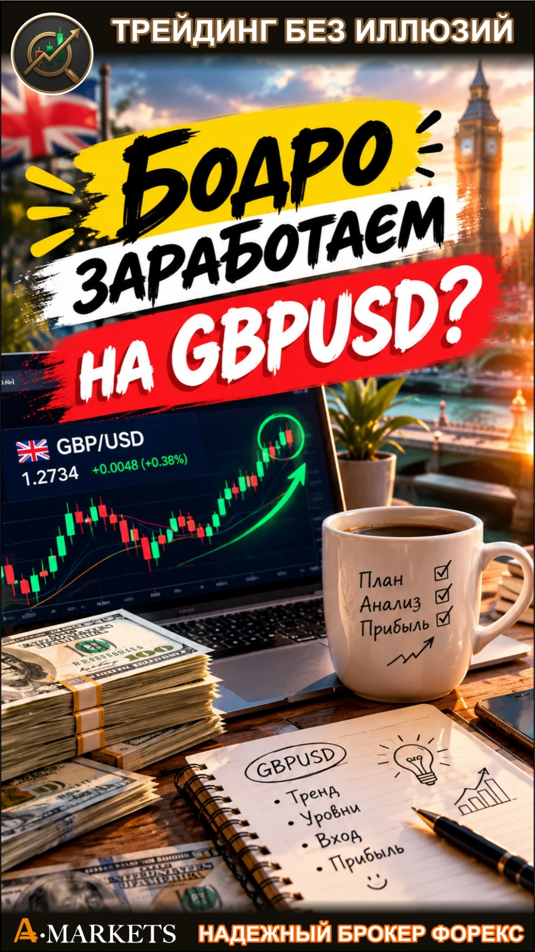 Идея заработка на GBPUSD - торгуем вверх - на ожидании роста.