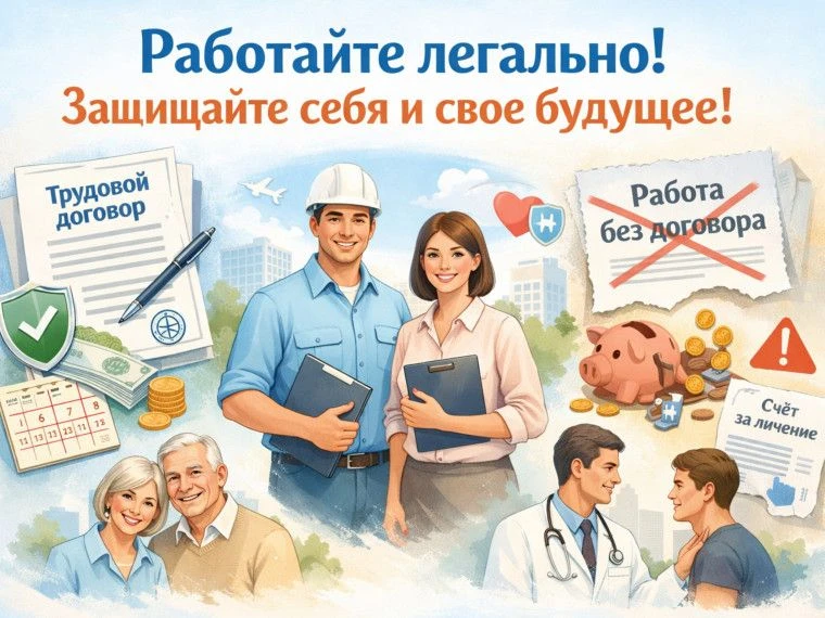 Работайте легально. Защищайте себя и свое будущее!
Получать зарплату «в конверте» удобно лишь понача