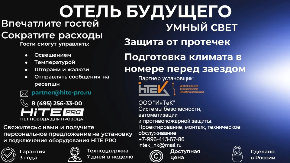НОМЕР БУДУЩЕГО
Впечатляйте гостей и сокращайте расходы с HiTE PRO
— Алиса, что умеет номер?
Помощник