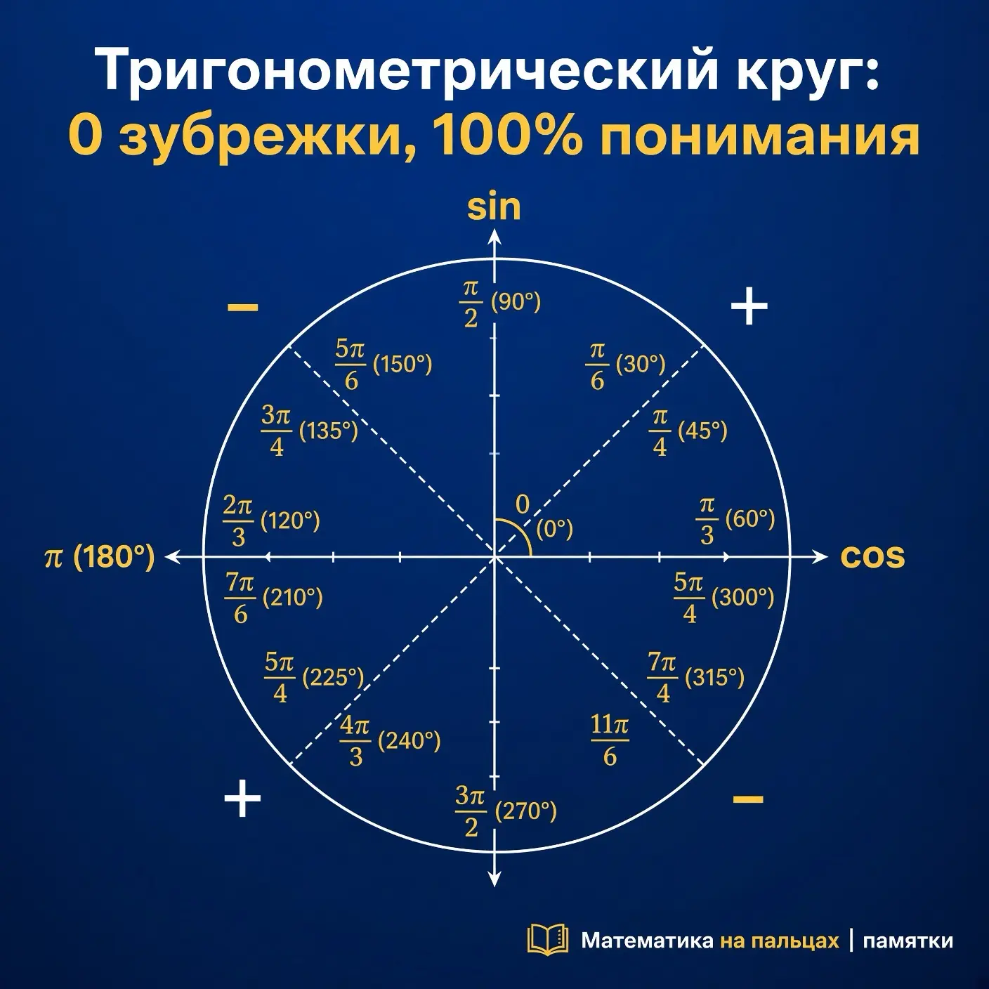 🎯 Вся тригонометрия на одном круге: забудьте про зубрежку таблиц на 30 значений