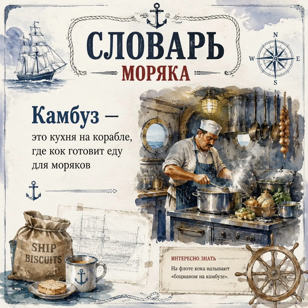 🚢 26 июля — День Военно‑морского флота России! 🎉  

А знаешь, что такое камбуз, гюйс и фарватер? Э