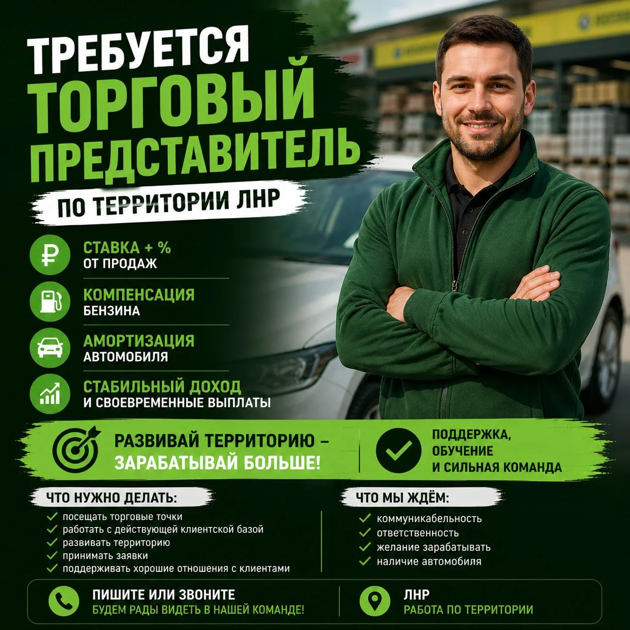 В компанию ЛЭА (поставщик строительных материалов) требуется торговый представитель. ЗП выше рынка

