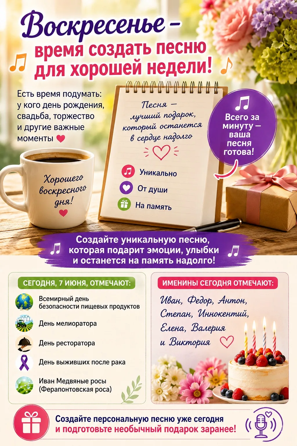 🎵 Воскресенье — лучшее время создать песню для хорошей недели!