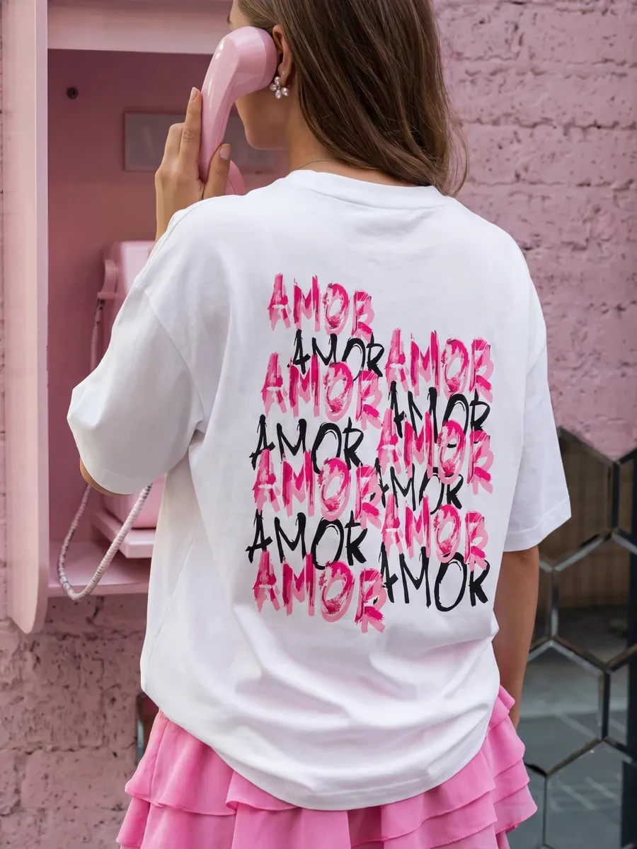 ⚡️ Футболка с принтом оверсайз Amore, ПОП КУЛЬТУРА