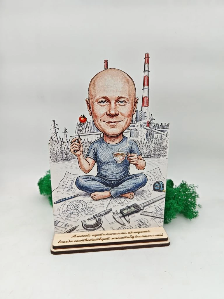 Индивидуальный подарок 🎁 Фигурка по фотографии, именной блокнот с деревянной обложкой и обложка на 