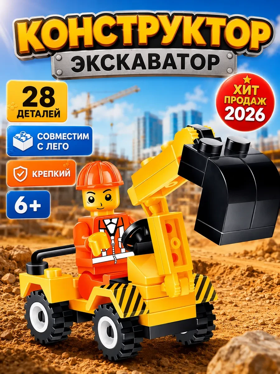 ⚡️ Конструктор Экскаватор 28 деталей, Unicon