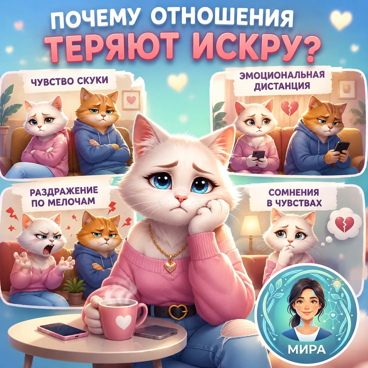 💞 Почему отношения быстро теряют искру? ✨
В начале отношений хочется общаться часами, а через некот