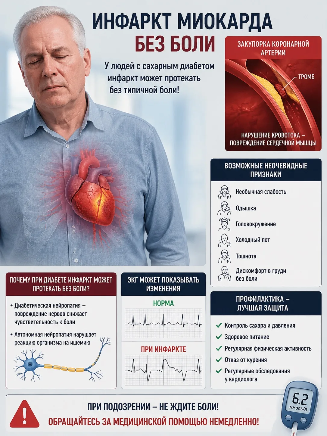 ❤️‍🔥 Когда сердце кричит, а мозг не слышит: инфаркт без боли при диабете!

🍭 У людей с сахарным ди