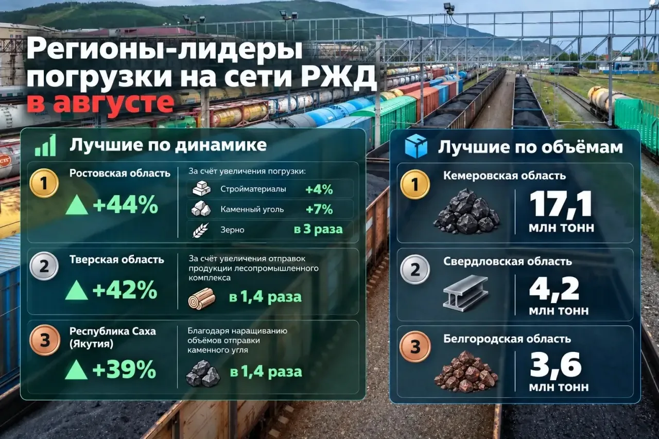 Регионы-лидеры погрузки на сети РЖД в августе