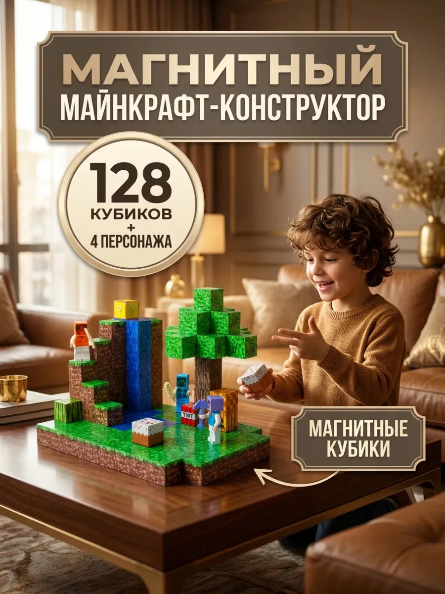 ⚡️ Магнитный конструктор Майнкрафт Водопад 128 кубика, ALUTOYS
