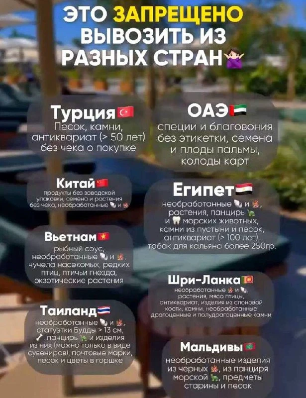 🚫Список предметов, которые нельзя вывозить из различных государств.