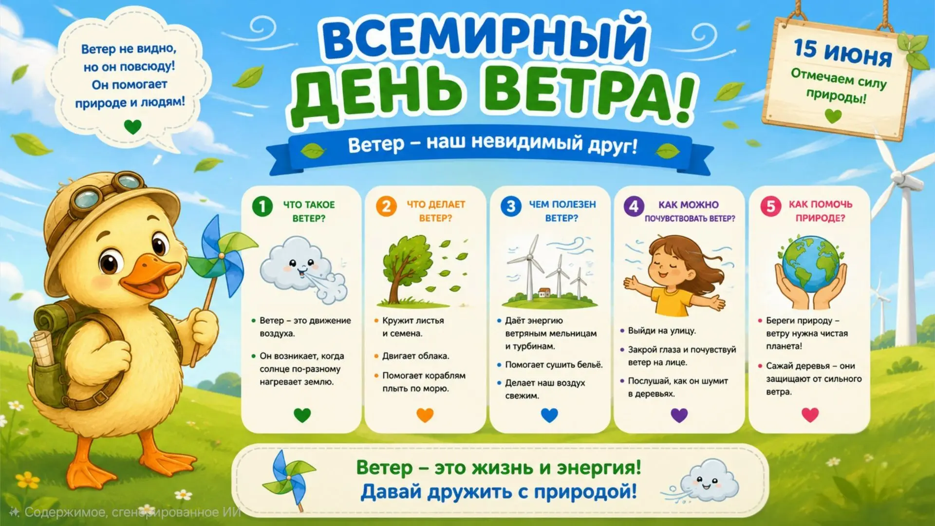 🌬Всемирный ДЕНЬ ВЕТРА💨

Праздник отмечается 15 июня и посвящён удивительному природному явлению — 
