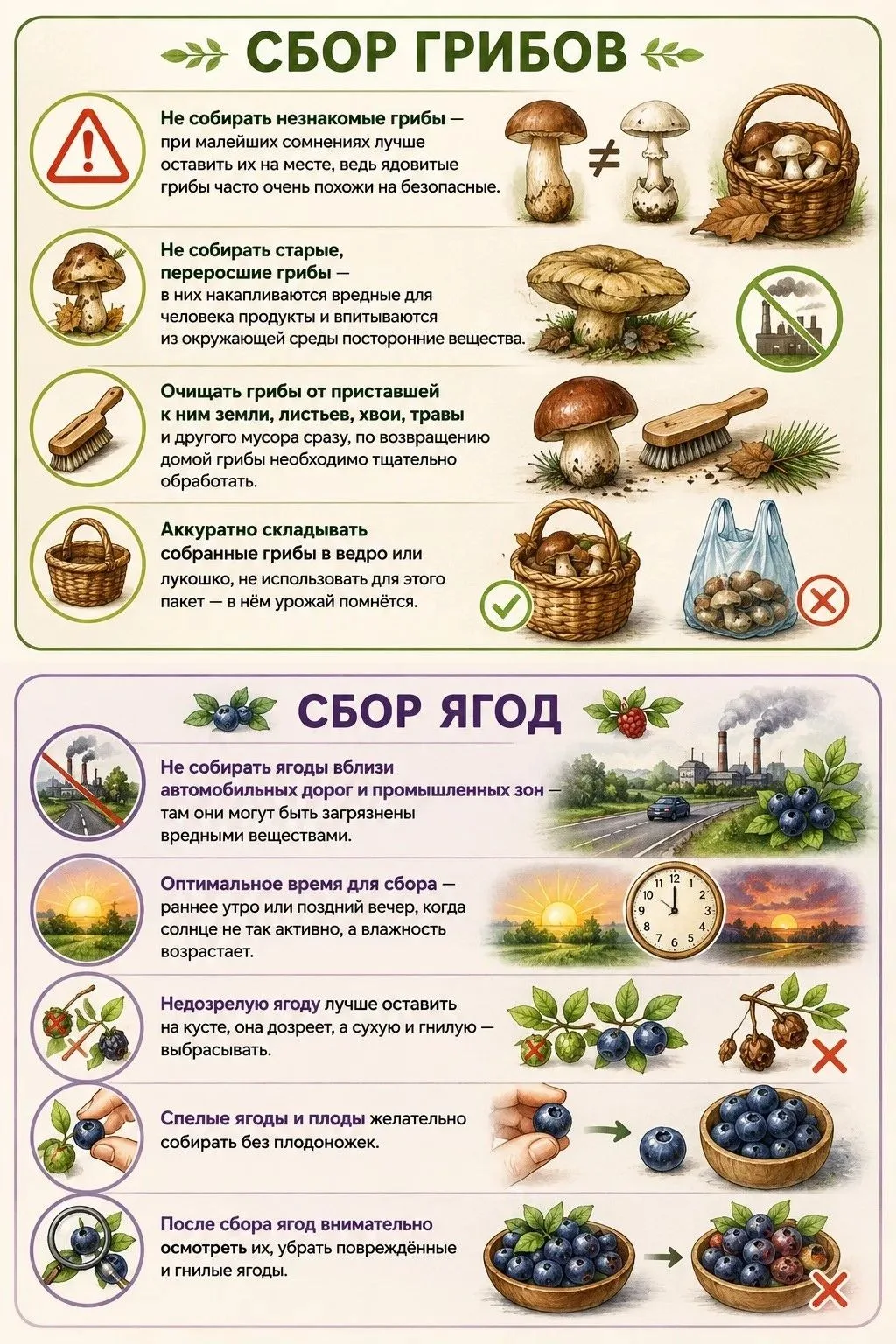 🍄Сезон сбора грибов и ягод — отличное время для отдыха на природе.
